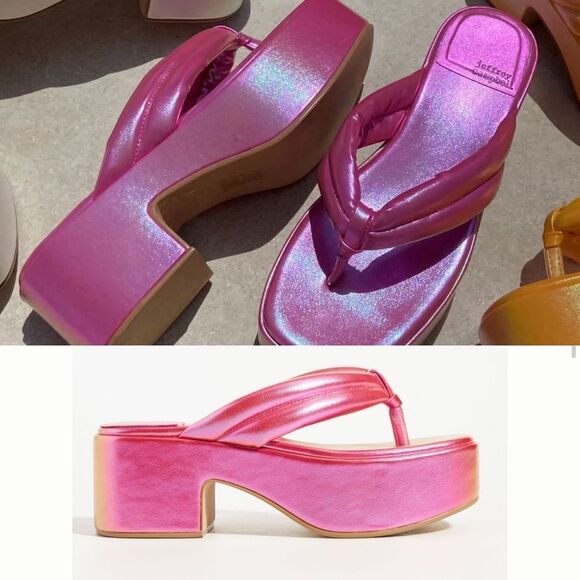 NWOT Jeffrey Campbell Platform Pink Metallic Flip Flop Sandals 9 - Picture 1 of 7